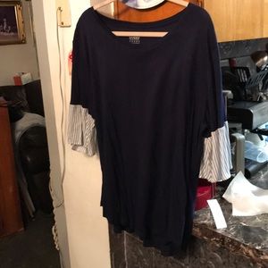 Soho  NavyManhattan Tee with Stripe Ruffle Sleeves